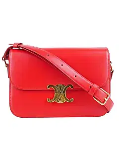 Celine Classique Triomphe Bag In Shiny Calfskin In Red