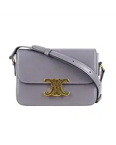 Celine Teen Triomphe Bag In Shiny Calfskin In Blue Grey