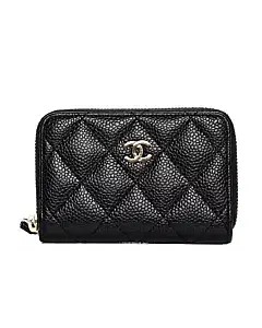 Chanel Black Caviar Quilted Gold-tone Zip Coin Purse