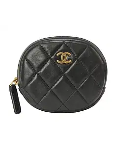 Chanel Black Quilted Lambskin Leather Zip Round Coin Purse