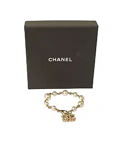 Chanel CC Logo Faux Pearl Charm Bracelet
