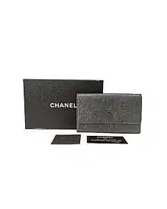 Chanel Grey Embossed Leather Camellia Bifold Flap Wallet