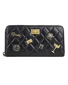 Chanel Aged Calfskin Quilted Lucky Charms 2.55 Reissue Zip Around Wallet Black