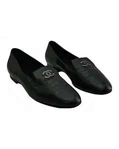 Chanel Calfskin CC Chain Loafers 3 Black,Size 36.5