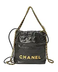 Chanel 22 Mini Handbag Shiny Calfskin & Gold-Tone Metal In Black