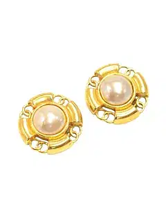 Chanel Gold Vintage Large Pearl X Tone Cc Logo Round Earring