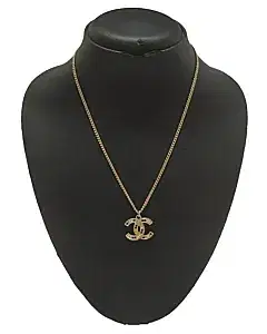 Chanel Classic CC Logo Gold Crystal/Black Necklace