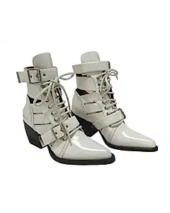 Chloe White Leather Patent Leather Ankle Boots