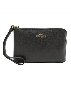 Coach Black Crossgrain Leather Corner Zip Wristlet