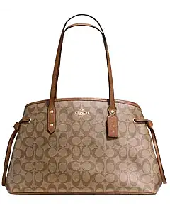 Coach Signature Canvas and Leather Drawstring Carryall Satchel