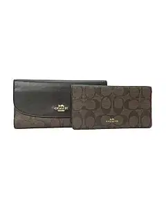 Coach Dark Brown Logo Flap 2 In 1 Wallet
