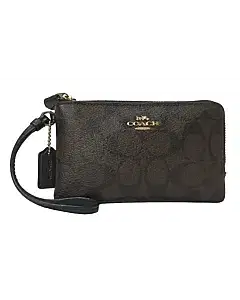 Coach Brown Monogram Double Zipper Wristlet