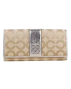Coach Beige Gold Canvas Leather Card Wallet