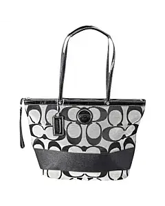 Coach 15112 Signature Stripe Silver and Black Tote