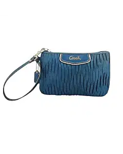 Coach Ashley Pleated Ocean Blue Satin Wristlet