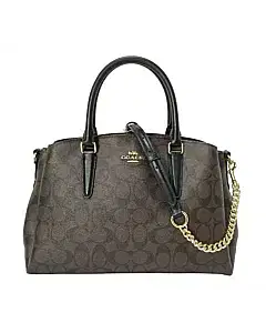 Coach Brown/Black Signature Coated Canvas Sage Carryall Satchel