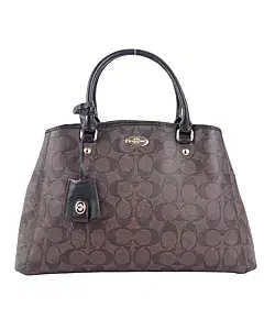 Coach Dark Brown Signature Coated Canvas and Leather Margot Satchel