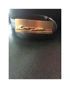 Cartier Black & Gold Leather Skinny Belt