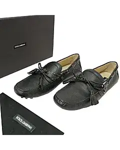 Dolce & Gabbana Black Pebbled Leather Knot Loafers