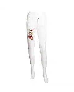 Dolce And Gabbana White Floral Embroidered Denim,Size 36