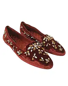 Dolce & Gabbana Burgundy Velvet Crystal Embellished Loafers,Size 40