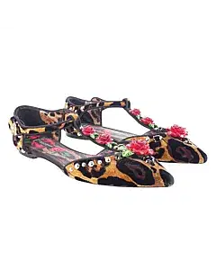 Dolce & Gabbana Leopard Print Velvet Ankle-Strap Pumps ,Size 38