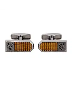Dunhill Cufflinks Silver Brown Gothic Logo with Case 