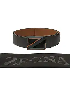Ermenegildo Zegna Black and Foliage Leather Reversible Belt