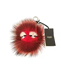 Fendi Red Fur and Bug Eyes Leather Key Chain Bag Charm