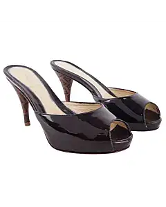 Fendi Black Patent Leather Peep Toe Slide Sandals