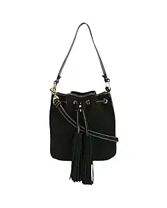 Moschino Black Leather Stitched Bucket Tote