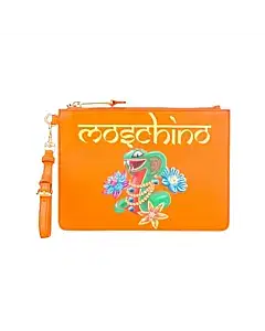 Moschino Orange Jewelled Snake Clutch