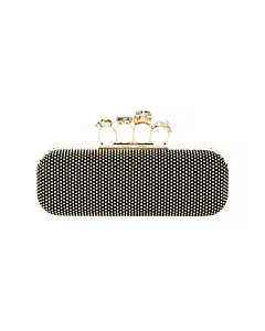 Alexander McQueen Black Velvet Knuckle Long Box Clutch