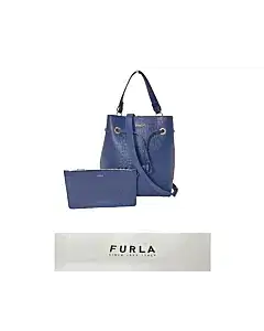 Furla Blue Leather Stacy Drawstring Bucket Bag