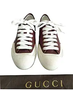 Gucci 379648 Maroon Leather Cap Toe Lace Sneakers