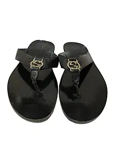 Gucci Interlocking GG Black Leather Thong Sandals