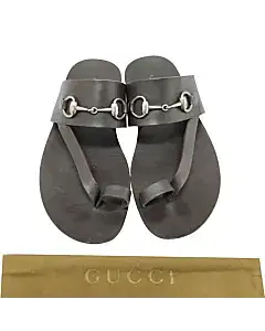 Gucci Brown Leather Silver Horsebit Toe Strap Sandals