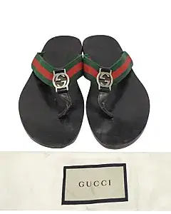 Gucci GG Web Strap Black Leather Thong Sandal