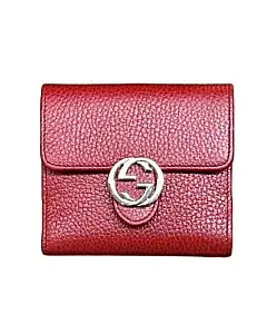 Gucci Red Leather Gold Interlocking G Logo Flap Wallet