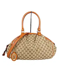 Gucci Beige/Rust GG Canvas and Leather Medium Sukey Tote