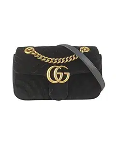 Gucci Black Quilted Velvet GG Marmont Small Shoulder Bag
