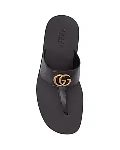 Gucci Black Double G Leather Thong Sandals