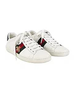 Gucci White Leather Bee Embroidered Ace Sneakers, Size 34