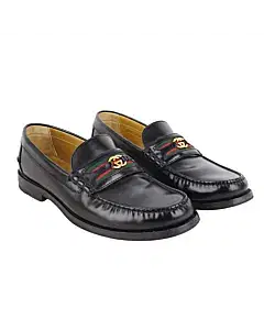 Gucci GG Web Kaveh Leather Loafers, Size 7
