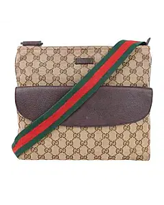 Gucci Beige & Ebony GG Canvas Web Messenger Bag