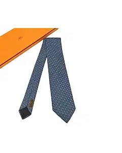 Hermes Blue Patterned Silk Tie
