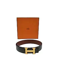 Hermes Swift Togo H Belt Black Vert Cypress