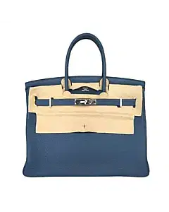 Hermes Birkin 35 Blue Thalassa Clemence Leather Bag