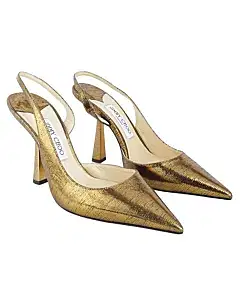 Jimmy Choo Gold Glitter Suede Fetto Pumps