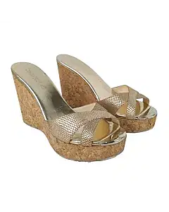 Jimmy Choo Beige Lizard Embossed Leather Perfume Cork Wedge Slide Sandals,Size 38